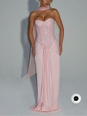 Strapless Pink Embellished Evening Gown